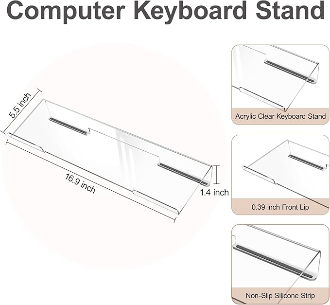 MOSISO Computer Keyboard Stand&ampWrist Rest Support for Keyboard &ampMouse Pad Set Ergonomic Massage Wrist Rest Set Easy Typing Working Acrylic Clear Stand for Office Home Black