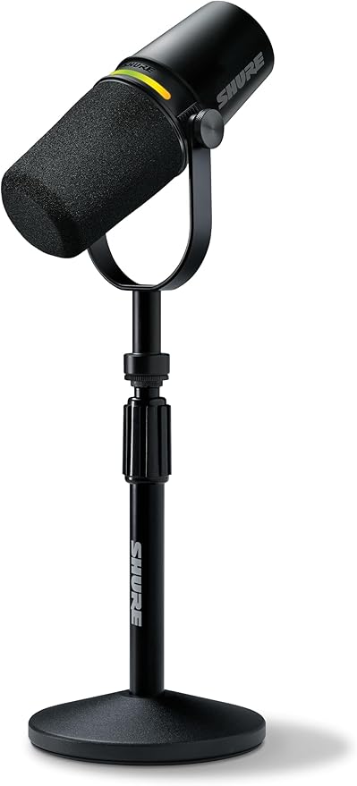 Shure MV7+ Podcast Dynamic Microphone with Stand – OBS Certified Enhanced Audio LED Panel USB-C &amp XLR Outputs Auto Level Mode Digital Pop Filter – for Podcasting Streaming and Recording Bl