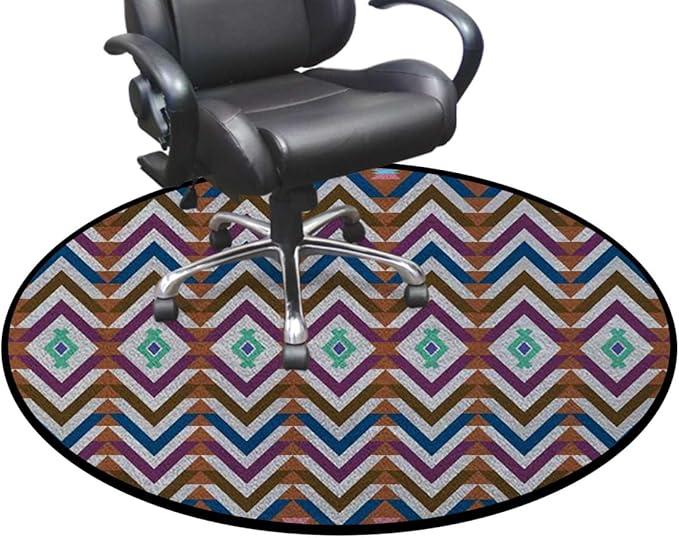 Pink Turquoise Light Yellow Office Chair Mat Hardwood Floor Computer Desk Mat Anti-Slip Gaming Chair Mat Round Floor Mat Durable Floor Protector Arrows Modern Trendy Diameter 35.4 in