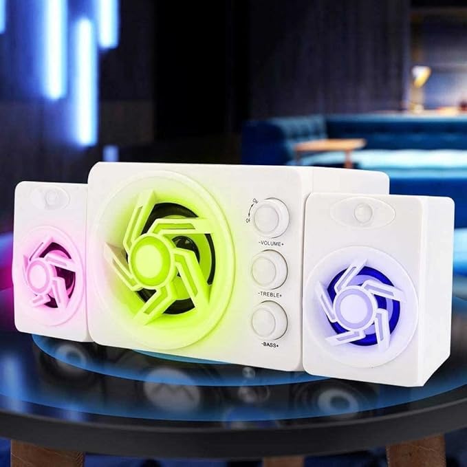 Computer SpeakersDesktop Speakers with 7 Colorful LED Modes for DesktopLaptopsMonitorDSP Sound OptimizationBuilt-in Microphone
