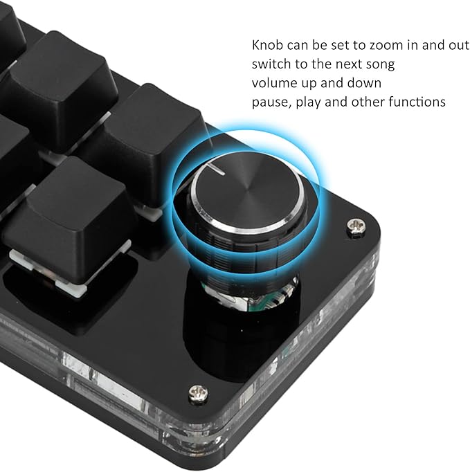 Mini Macro Mechanical Gaming Keyboard 6 Keys One Handed USB PC Keypad with Knob Programmable Shortcut Custom Function for Windows for VISTA(Full Black)