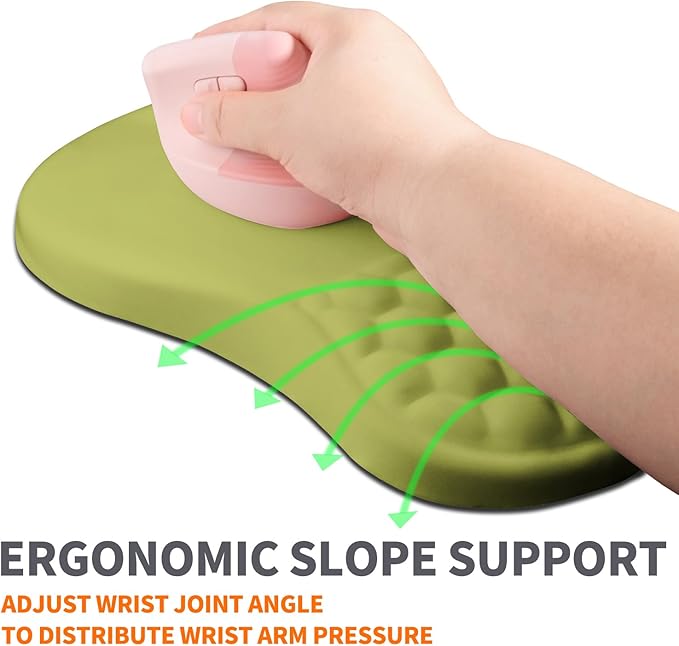 Ergonomic Joint Wrist Support Mouse Pad with Memory Foam Cushion Massage Bump Carpal Tunnel Pain Relief Mousepad Slope Design for Wrist Rest 11.8x7.9 in Khaki Green