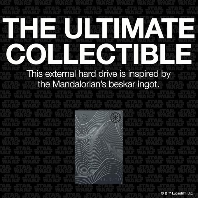 Seagate Beskar Ingot Special Edition FireCuda 2TB Officially-Licensed External Hard Drive HDD - 2.5 Inch USB 3.2 Gen 1 customizable LED RGB lighting with Rescue Services (STKL2000403)