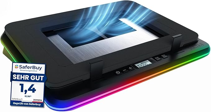 KLIM Turbofrost - Gaming Laptop Cooling Pad - 4 Powerful Turbo Fans - 4 x 4000 RPM Laptop Cooler 2 Power Modes USB-C/DC Dynamic RGB 4-Ports USB Sealed Foam for Fast Cooling for Laptops up to 17in