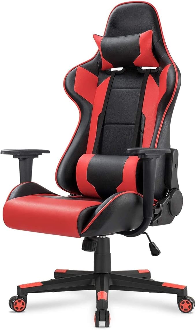 WANYE Gaming/Office/Office Chair with Rocking Function Gaming Chair Height-Adjustable Swivel Chair Chair Black-red red