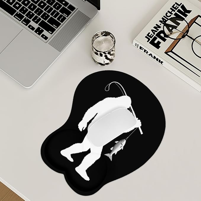 Mousepad Bigfoot Fishing Sasquatch Ergonomic Wrist Support Non-Slip Base Mouse Mat with Wrist Rest Computer Mousemat for Desk Work Accessories Pad