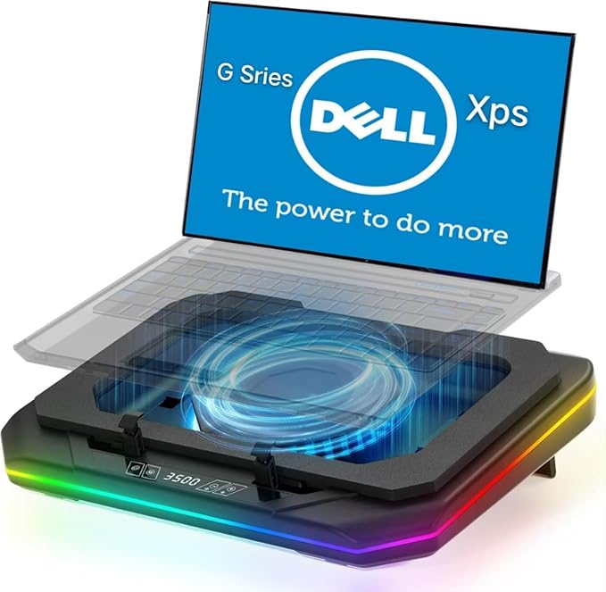 Cooling Pad for Dell G16 G15 G7 Gaming LaptopIt is Undoubtedly The King of Heat DissipationCooler with Powerful Turbo Fan Can Fast Cooling6 RGB Light ModeTouch StartLCD Screen
