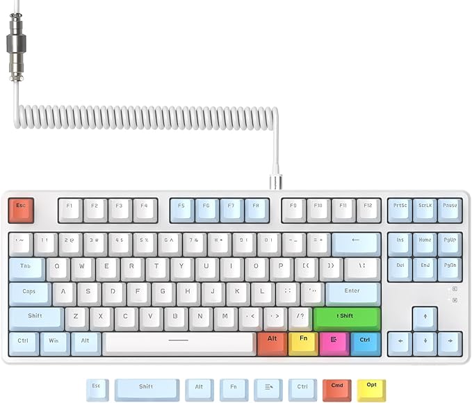 MAGIC-REFINER AK873 75% Wired Mechanical Gaming Keyboard Anti-ghosting Blue Switch8Pcs DIY Sublimation Color keycapsRainbow LED Backlist for PC Xbox PS4Mac Users(Blue White)