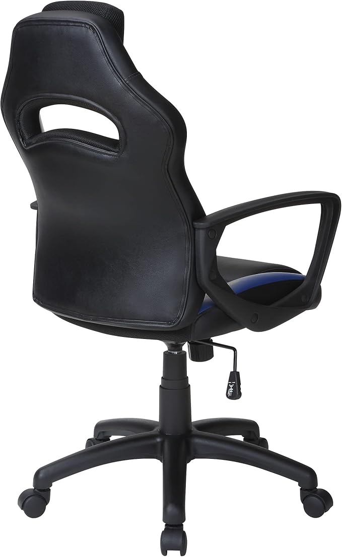 OSP Home Furnishings Influx Adjustable Faux Leather Gaming Chair with Lumbar Support and Full 360 Rotation Blue Accents