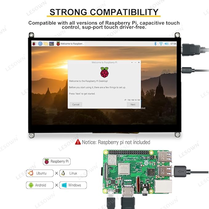 10 inch Monitor HDMI Touchscreen 10.1 inch Small Display LCD Smooth Responsive Touch Screen IPS 1024x600 Dual Speakers HDMI Input for Raspberry Pi 5 4 3 2 Zero B B+ Drive Free