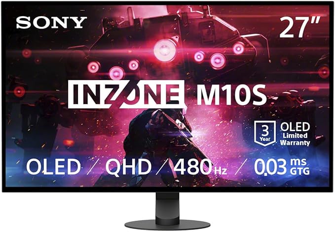 Sony INZONE M10S 27” OLED QHD (2560x1440) 480Hz 0.03ms GTG NVIDIA G-SYNC Compatible Gaming Monitor (Renewed)