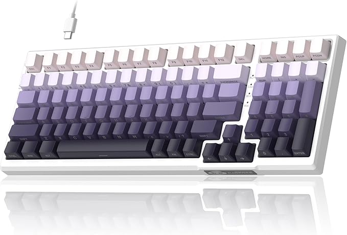 MageGee SKY98 Mechanical Gaming Keyboard 96% Hot Swappable Wired Custom Creamy Keyboards w/ 5-Layer Sound Dampening RGB Backlit Side Printed Keycaps for Win/Mac (White &amp Purple Purple Bird Swi