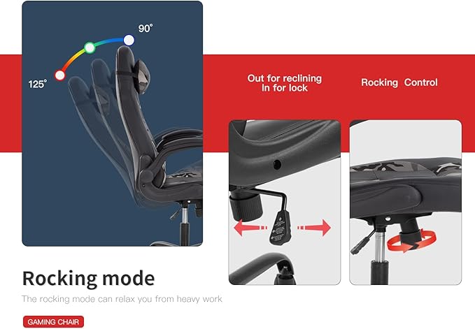 Gaming Chairs for Adults PU Leather Swivel Rolling Adjustable Game Chair with Lumbar Support Flip Up Arms Headrest for Adults Women Men Video Game Chairs Ergonomic Gaming Chair