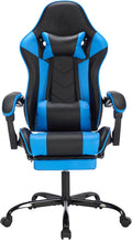 Gaming Chair Ergonomic Computer Chair with High Back Office Computer Chair with Footrest and Massage Lumbar Support Height Adjustable Swivel Video Game Chair (Black Blue)