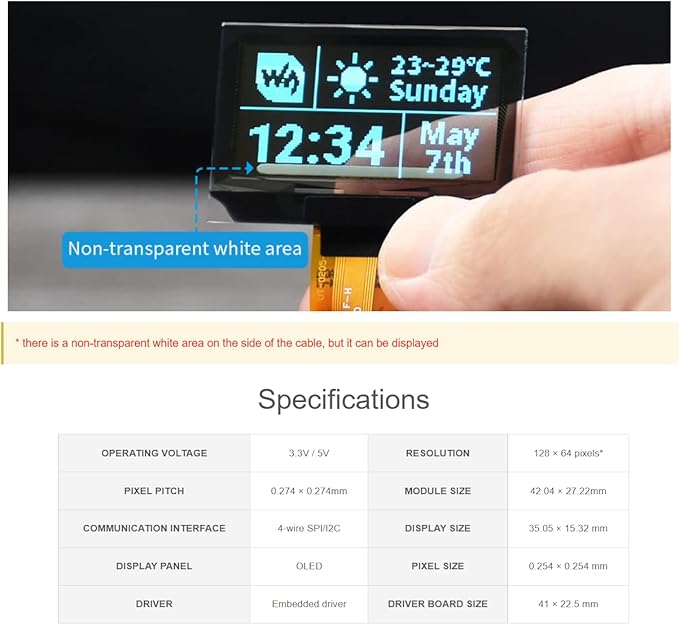 waveshare for Raspberry Pi/Arduino/STM32 1.51 Transparent OLED Screen with Expansion Board 128x64 Pixels Light Blue Color Display3.3V / 5V Voltage Embedded Chip SPI/I2C Interfaces