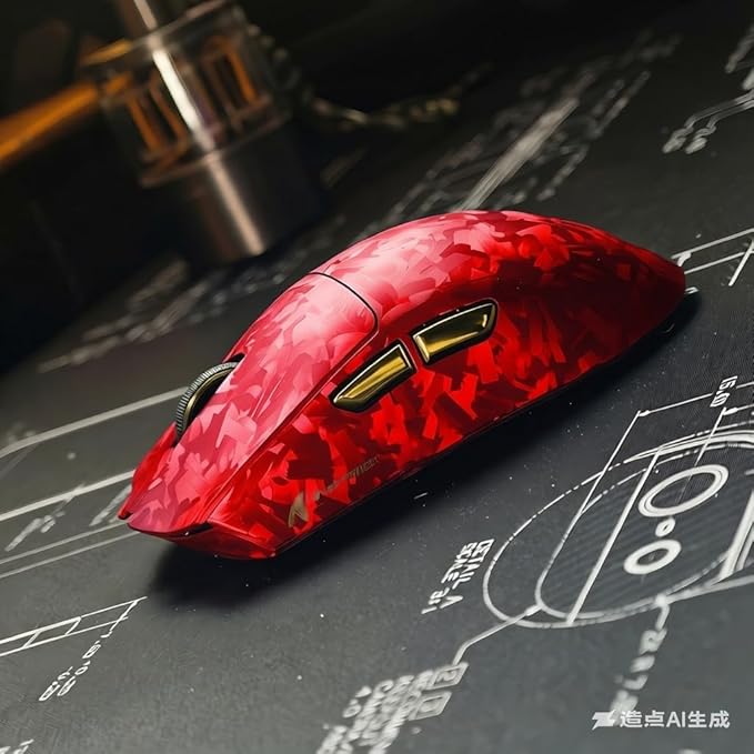 ATTACK SHARK X11Ultra 8K Carbon Fiber Wireless Gaming Mouse with 42000 DPI-PAW3950 MAX Sensor-59g LightweightNordic 54L15 MCU ChipWired/BT/2.4Ghz100 Million ClicksProgrammable for PC FPS(Red+Tape)