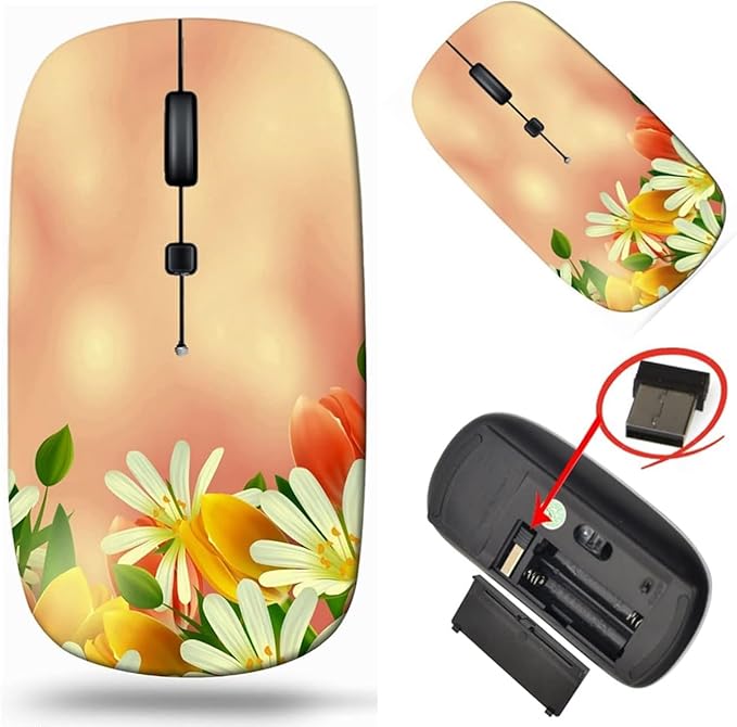 maizi Mouse Wireless for Mac Computer Personal Laptop Mice Wireless Image ID: 20017853 Floral Background Dai Portable 2.4G USB Receiver Printed in USA