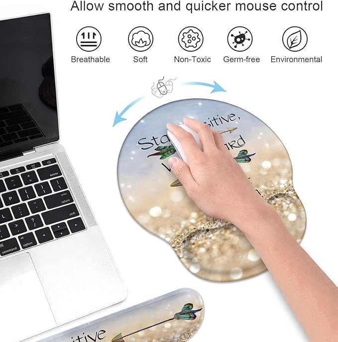 Keyboard Wrist Rest and Mouse Pad Wrist Support Set with CoastersStay Positive Work Hard and Make It Happen Inspirational Quote Wrist Mouse Pad with Non-Slip PU Base for Computer Laptop Home Office