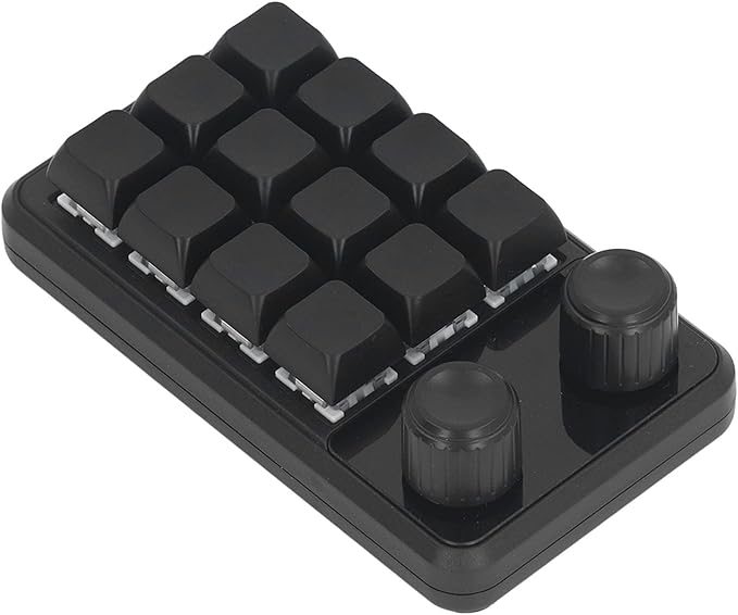 Hyuduo Mechanical Gaming Keyboard Mini Gaming Keypad 12 Keys 2 Knobs Blue Switch Black Color RGB Light Customizable Programming for Gaming Office Music Media Industrial Control
