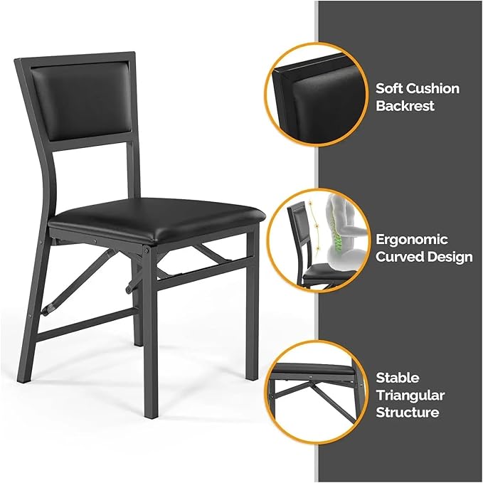 Adjustable Office Computer Chair with Armrest 1pcs Black Foldable Dining Chairs with Cushion Heavy Duty Metal Frame for Small Spaces