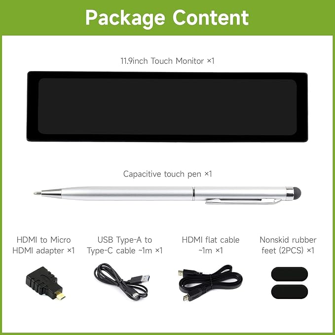 waveshare 11.9inch IPS Display Compatible with Raspberry Pi 5/4B/3B+/3A+/2B/B+/A+/Zero/Zero W/WH/Zero 2W CM3+/4 5-Point Touch No Driver Required with Touch Function