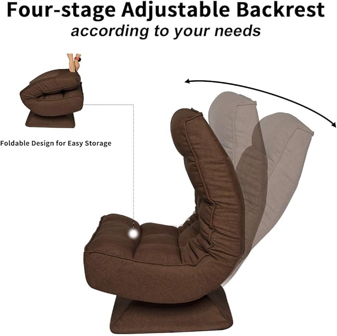 Folding 360-Degree Swivel Floor Chair4 Position Adjustable Gaming Chair Lounge Chair Desk Gamer Chair Used for TV Reading Home Office Teens Adults (Brown Color)