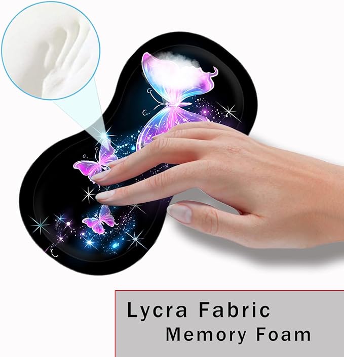 Mouse Pad with Wrist Support + Desk Mat + Coaster 3 in 1 Set XL Large Gaming Mousepad Ergonomic Mouse Pads for Desk Computer Laptop OfficeGlowing Night Pink Butterflies