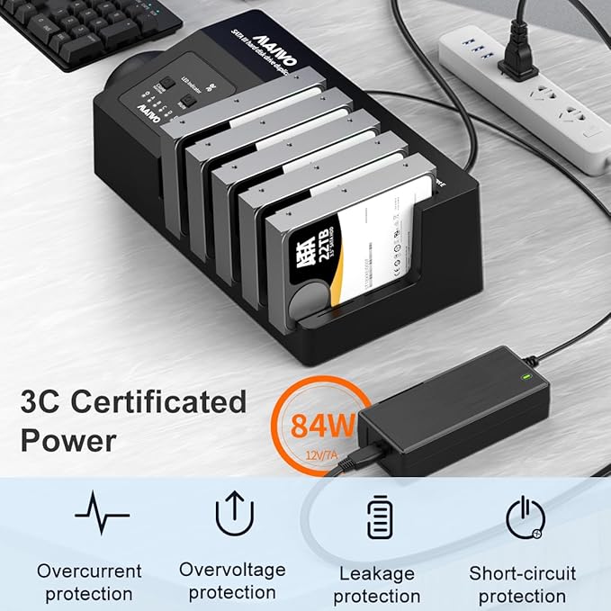 MAIWO 5 Bay External Hard Drive Docking Station with Cooling Fan - USB 3.1 SATA HDD Dock Cloner Duplicator for 3.5 2.5'' Drives Expandable Storage up to 110TB Black
