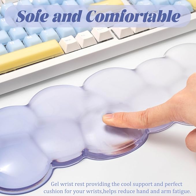 Gel Keyboard Wrist Rest Cloud Set Clear Ergonomic Wrist Support and Arm Support Keyboard Rest for Typing Pain Relief with Non-Slip Soft Washable Wrist Rest(Blue White)