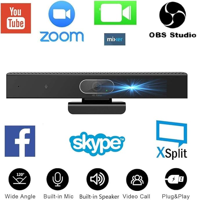 JACKLY Conference Room Camera with Microphone and Speaker Wide Angle USB Video Conference Camera for Mac PC Laptop Desktop (Black with Inverted Phase)