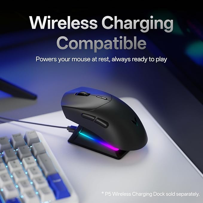 Rapoo VT7 Wireless Gaming Mouse True 8K Wireless Polling Rate 53g Lightweight Up to 750 Hr Battery Nordic nRF54L15 MCU 100-Million Mechanical Switch 10 Programmable Buttons Black