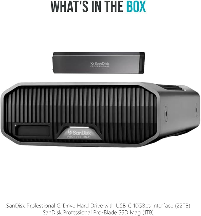 SanDisk Professional G-Drive Hard Drive with USB-C 10GBPS Interface (22TB) Bundle Pro-Blade SSD Mag (1TB) (2 Items)