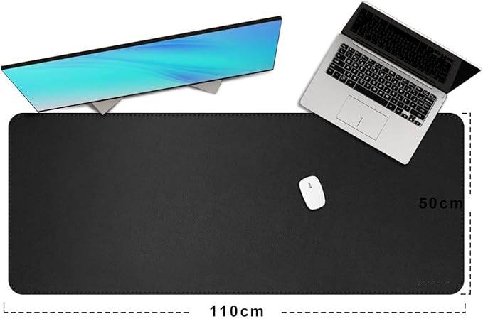 ZORESYN XXL Desk Mat - 43.3x19.7 PU Leather Desk Pad for Office &amp Home Waterproof and Durable Desk Protector for Keyboard and Mouse (Black)