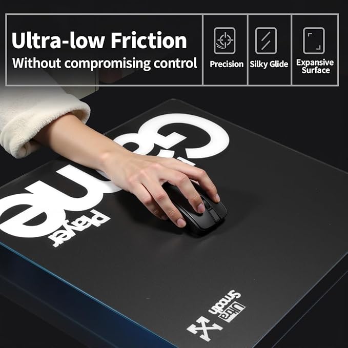 Tempered Glass Gaming Mouse Pad 15.7x11.8in 1.8mm Ultra Thin Micro-Etched Surface Anti-Slip Base Scratch Resistant for Esports &amp Office Compatible with Optical Laser Mice (Black)
