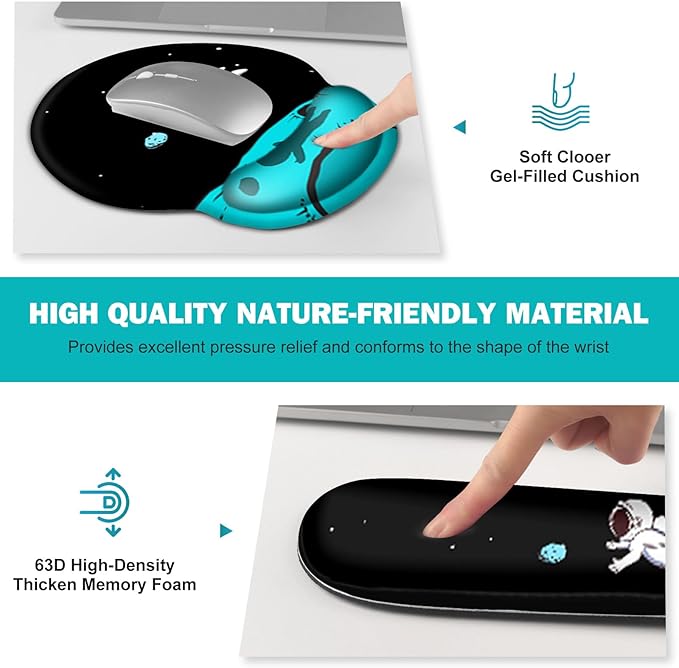 Gaming Mouse Pad Large Desk Mat Cute Desk Pad Protector 4in1 XXL Mousepad + Keyboard Wrist Rest+Mouse Wrist Rest+Coaster Set with Ergonomic Desk Pad for Home Office PC Computer Cool Space Alien