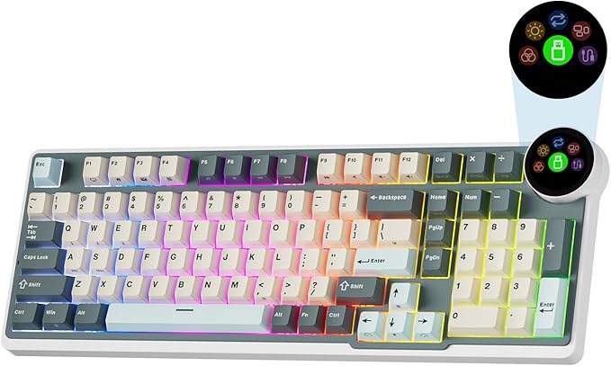 RK ROYAL KLUDGE N99 Wireless Mechanical Keyboard Full Size Smart Display Screen &amp Knob BT/2.4G/USB-C 96% Hot Swappable Custom Keyboard Pre-lubed Linear Switches Gasket Mount RGB Gaming Keybo
