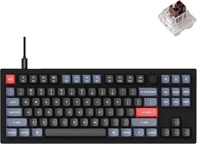 Keychron V3 Wired Custom Mechanical Keyboard Knob Version TKL QMK/VIA Programmable with Hot-swappable Keychron K Pro Brown Switch Compatible with Mac Windows Linux Carbon Black (Non-Transparent)