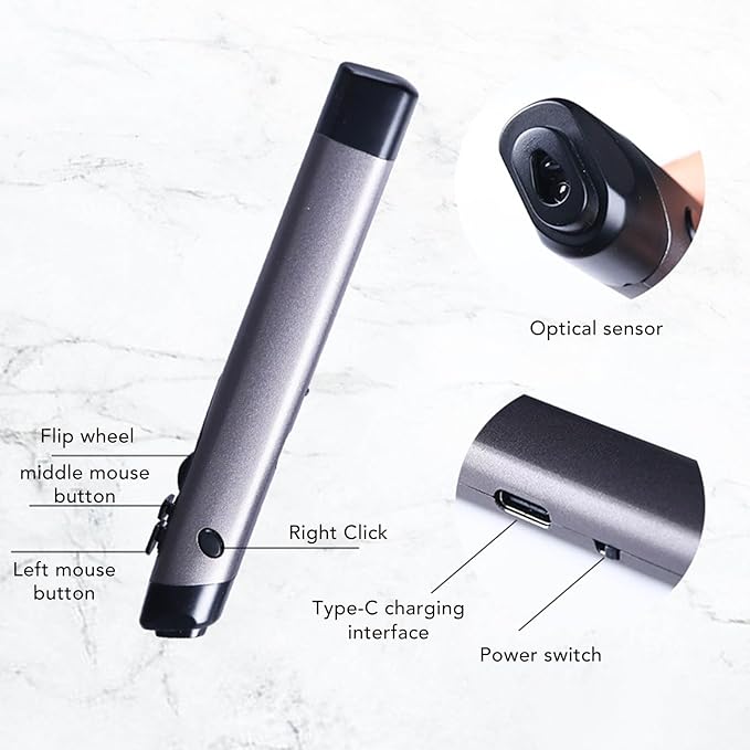 FOSA Wireless Optical Mouse Pen 2.4GHz USB Input Mouse Rechargeable Ergonomic Design 2 Modes for Notebook Desktop 1200 DPI 4 Button