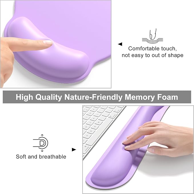 Dapesuom Large Gaming Mouse Pad Mouse Pads with Wrist Rest Wrist Support 4in1 Big XXL Desk Mat Desk Pad + Ergonomic Mousepad + Memory Foam Keyboard Mat Wrist Rest + Coaster Set for Computer Purple