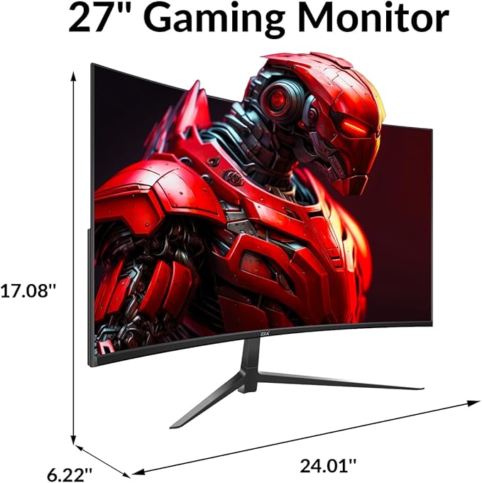 ZZA Curved Monitor 27 Inch with 2K 2560 x 1440 75hzComputer Monitor 27 inch QHD with HDMIDP and Wall MountableTilt Adjustability PC 1440p 1650R Monitor for WorkingGaming