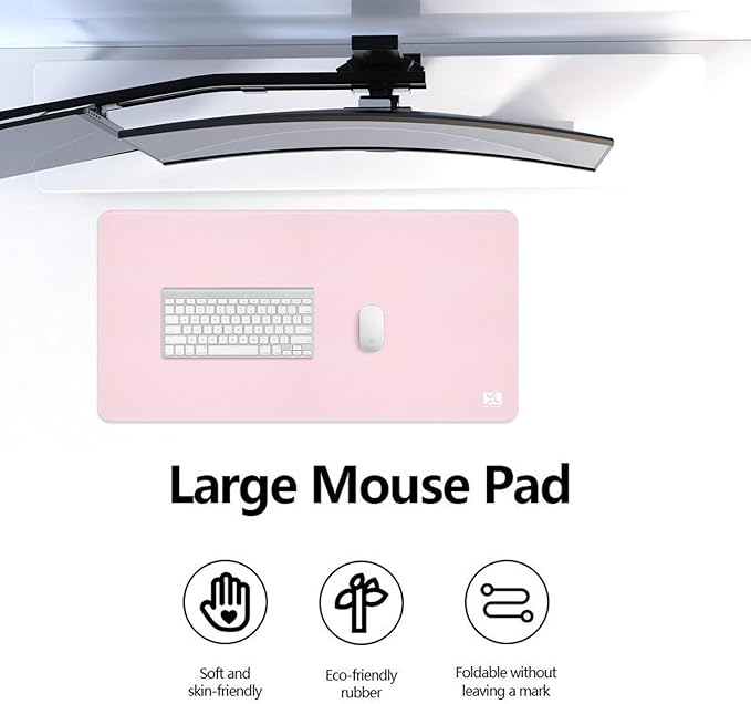 Light Pink 2XL Color Mouse Pad - Oversized (36''x18'') Gaming Desk Mat with Non-Slip Base and Stitched Edges - Waterproof and Durable