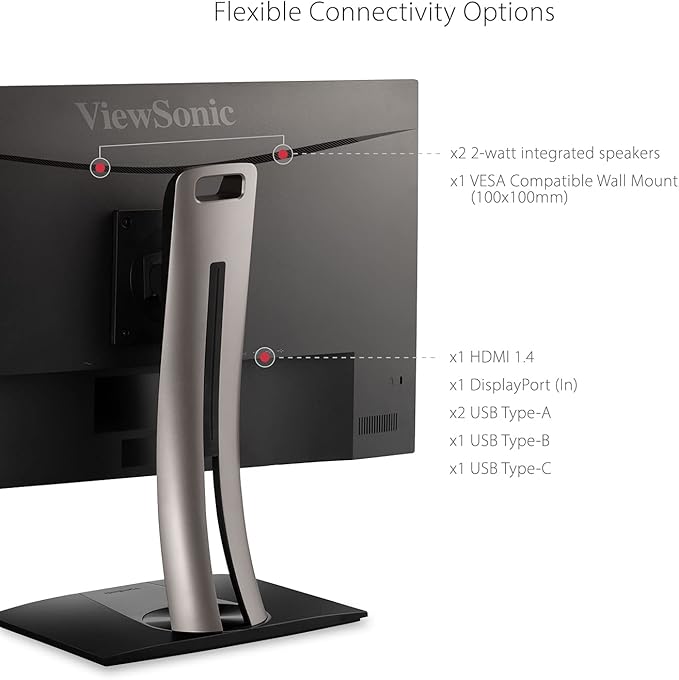 ViewSonic VP2756-2K 27 Inch IPS 1440p Ergonomic Monitor Color Accuracy Pantone Validated 60W USB C (Renewed)