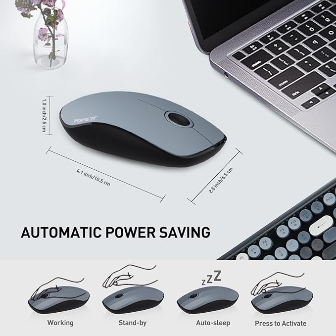 FOPETT Wireless Keyboard and Mouse Combo 105 Keys Full-Sized 2.4 GHz Round Keycap Colorful Keyboards USB Receiver Plug and Play for Windows Mac PC Laptop Desktop (Grey Colorful)
