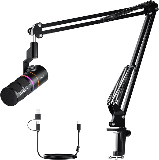 COMICA EJoy D10(A) USB/XLR Dynamic Gaming Microphone – Boom Arm Mic with Noise Cancellation Real-Time Monitoring Muting RGB Professional Studio Mic for Gaming Streaming Podcast Recording (Black)