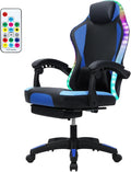 Talent Star RGB Gaming Chair with LED LightsAdjustable Ergonomic Massage Computer Gaming Chair with Footrest High Back Video Game Chair with Lumbar Support for Adults Blue