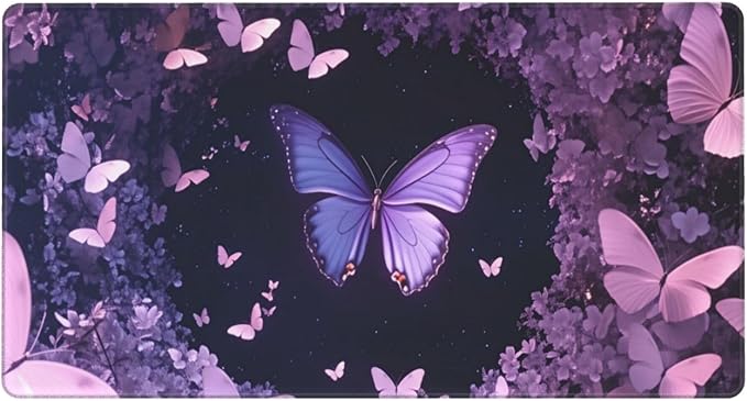 Purple Dreamy Hollow Butterfly Desk Cover MatExtended Large Mouse PadComputer Laptop Mat Desk Decor for Office Game Home 30x16 Inch