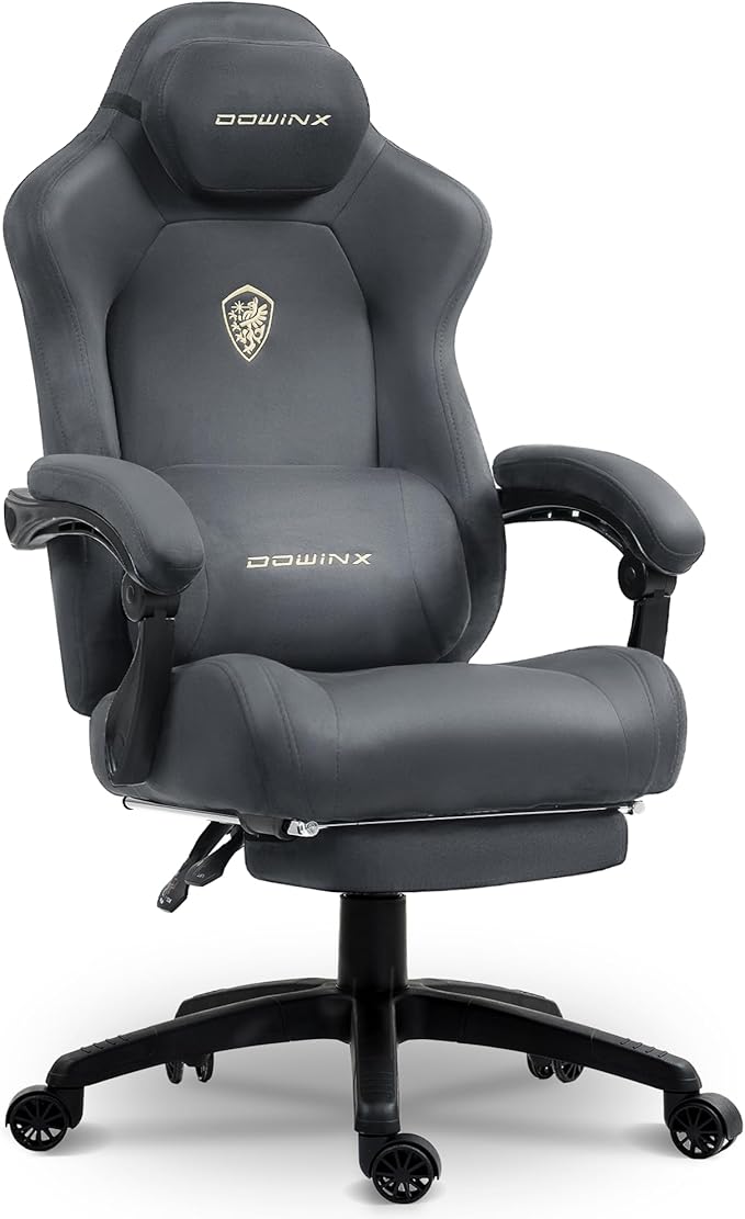 Dowinx Big and Tall Gaming Chair Suede Fabric Game Chair with Pocket Spring Cushion High Back Gamer Chair Ergonomic with Footrest for Adults Office 440LBS Grey