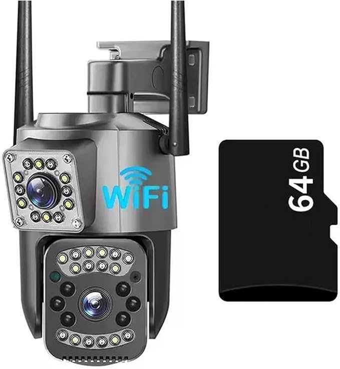 8MP 4K WiFi IP Camera Dual Lens PTZ 4G SIM Card Outdoor Webcam Alarm 10X Zoom Smart Home CCTV Security Protection Monitor Cam(US PlugWiFi Camera ADD 64G)
