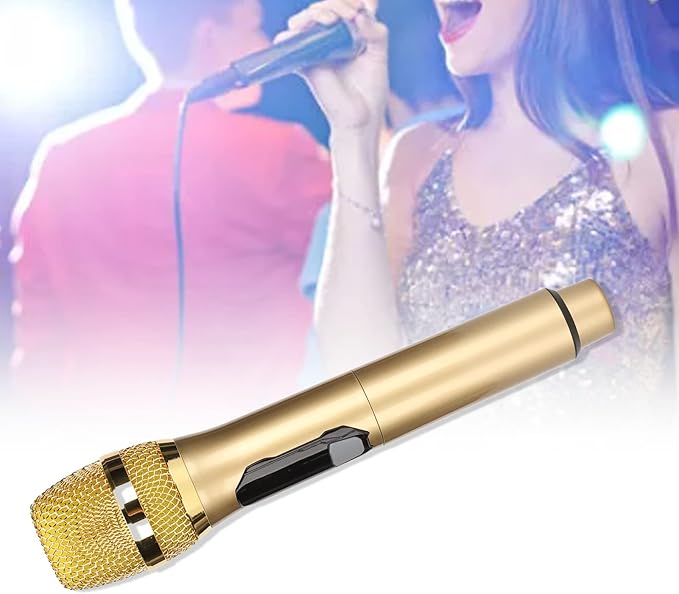 BAFOVY Home Microphone Microphone for Home 40MHz Digital Modulation Dynamic Live Sound Card Mic 50m for Outdoor Home Conference with LED Screen 3.5mm Adapter (Gold)