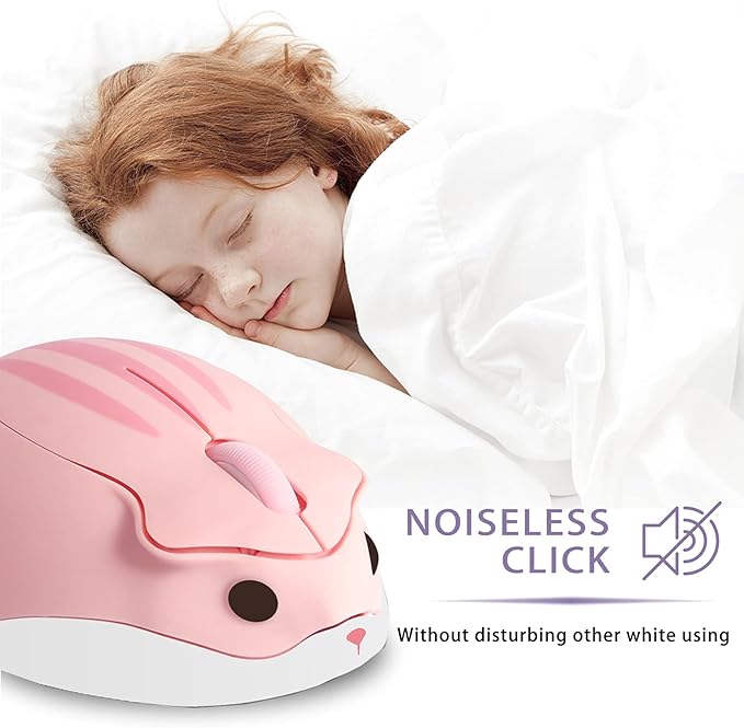 3C Light 2.4GHz Wireless Mouse Cute Animal Hamster Wireless Mouse Portable Mini Optical Mice Cartoon Computer Mouse 3 Buttons for Laptop Desktop PC Computer (Pink)